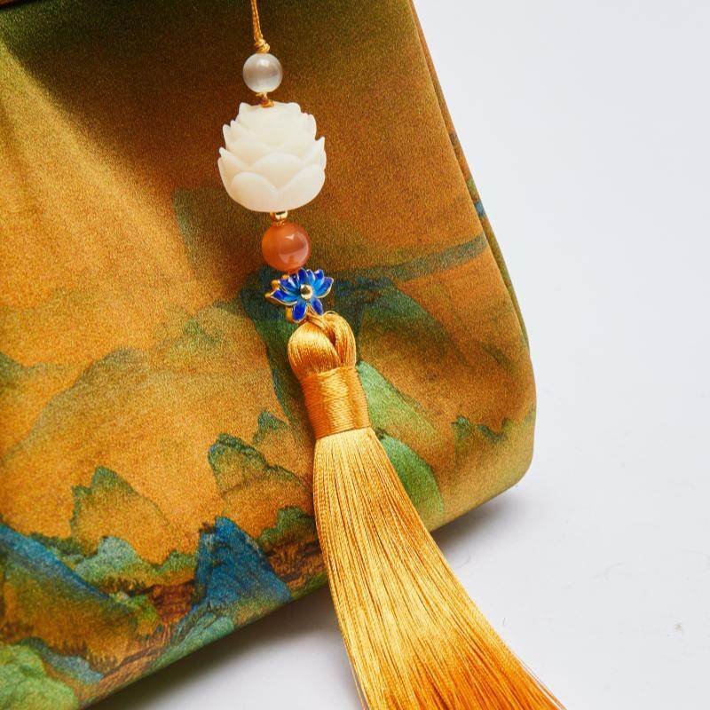 Chinese Painting Mulberry Silk Bucket Bag Vintage Handbag – Image 6