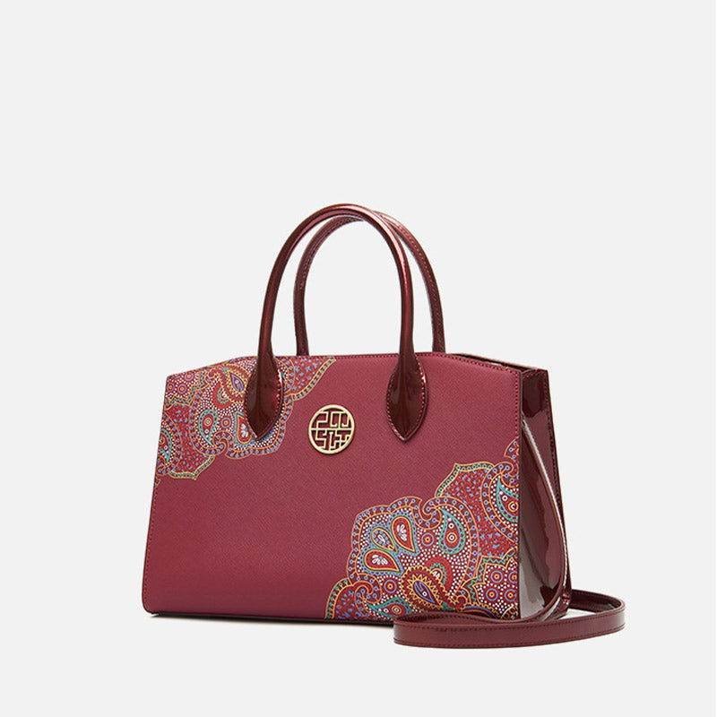 Chinese Style Leather Red Tote Bag Women's Wedding Handbag - Image 5