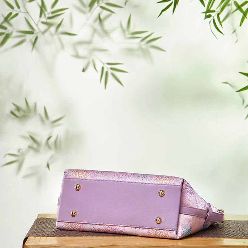 Handcraft Brocade Jacquard Purple"Tuanhua”Chinoiserie Royal Tote Bag – Image 5